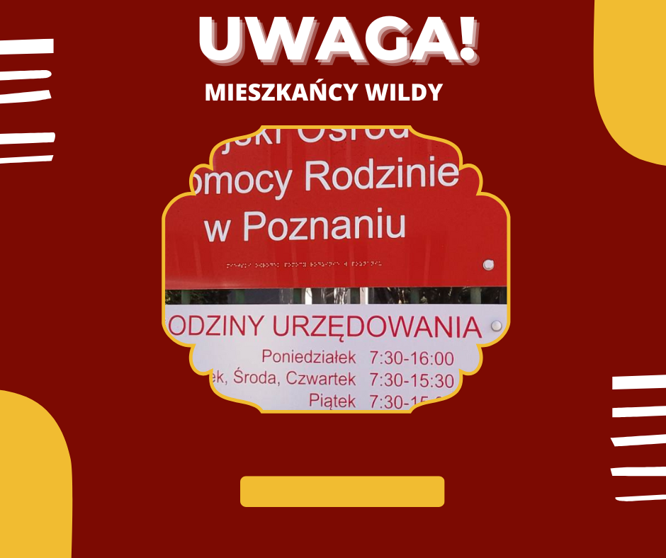 grfika informująca o zmianach godzin pracy filii Wilda