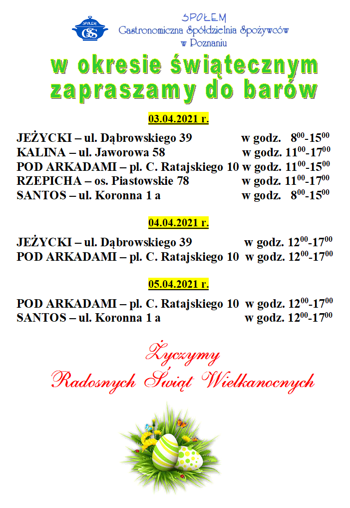 Bary w Poznaniu na Wielkanoc