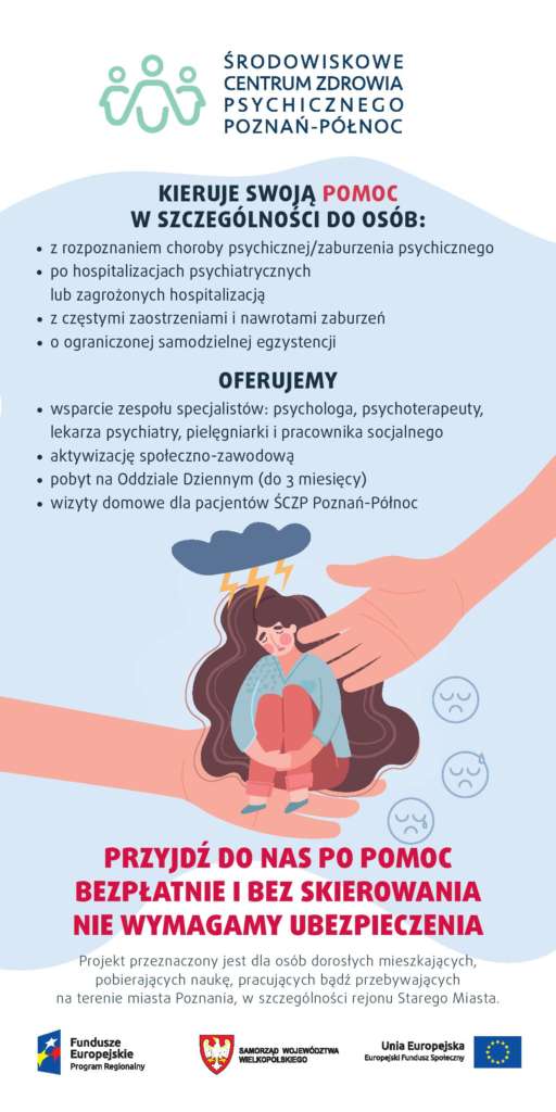 Ulotka oferty pomocy Środowiskowe Centrum Zdrowia Psychicznego Poznań-Północ