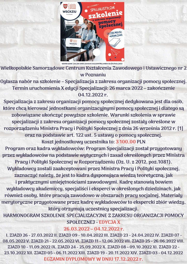 Specjalizacja w WSCKZiU w Poznaniu