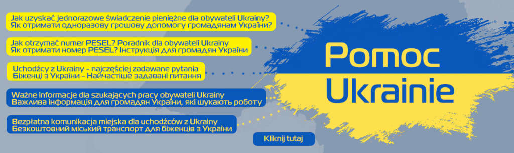 Baner dotyczący pomocy dla ukrainy z linkiem do strony