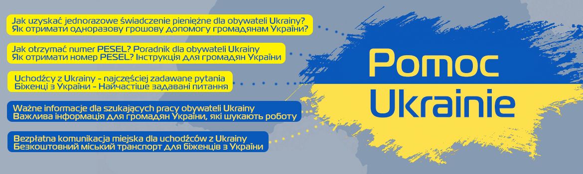 Baner pomoc dla Ukrainy z linkiem do strony pomocy