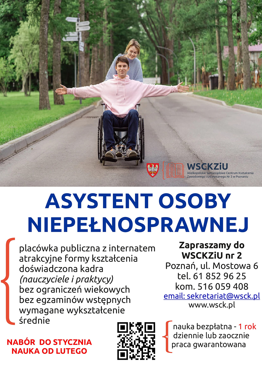 Asystent osoby niepełnosprawnej - bezpłatne kształcenie plakat 
